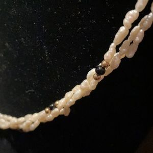 14k Gold Onyx and Pearl Necklace